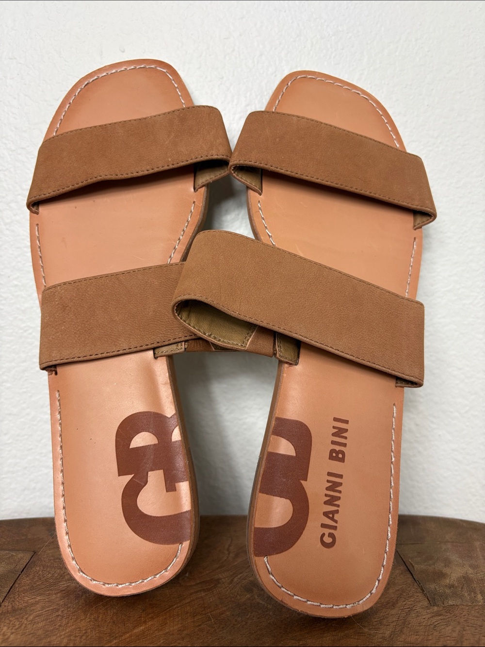 Gianni Bini Tan Double-Strap Women’s Slide Sandals